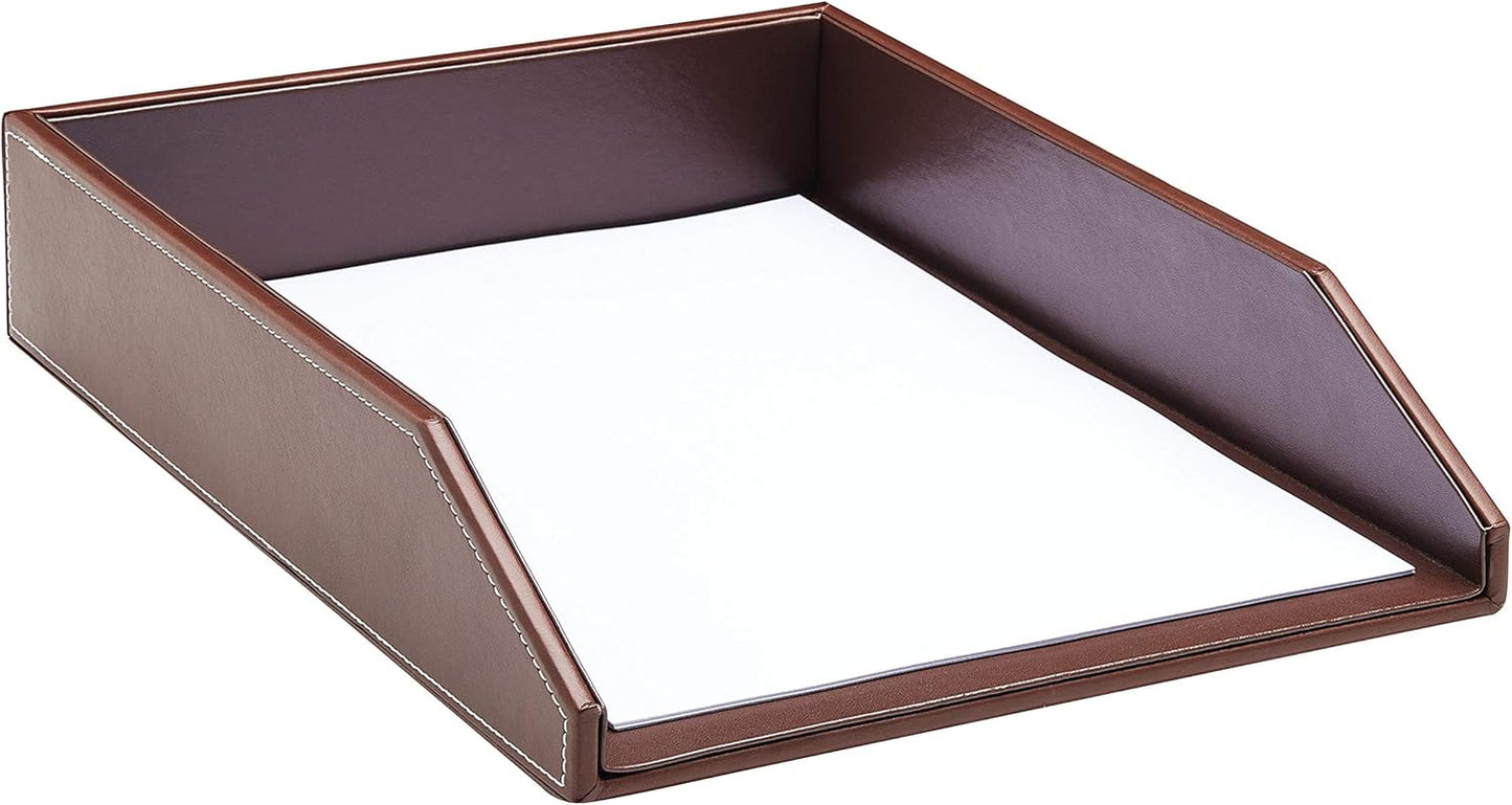 Letter Tray Desk Organizer - Paper Tray for Desk,Premium PU Leather Tray Perfect for Office Organization, Document Holder Fits A4 Paper, Stackable Drawers for Extra Desk Storage.