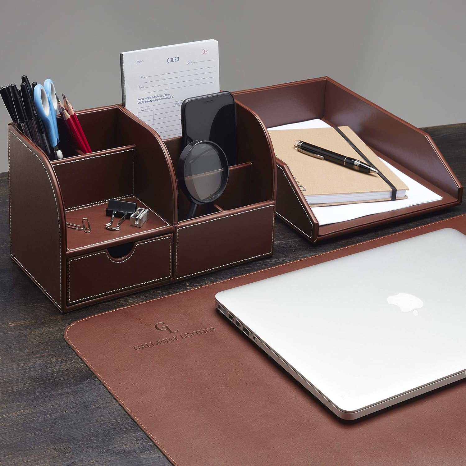 Letter Tray Desk Organizer - Paper Tray for Desk,Premium PU Leather Tray Perfect for Office Organization, Document Holder Fits A4 Paper, Stackable Drawers for Extra Desk Storage.