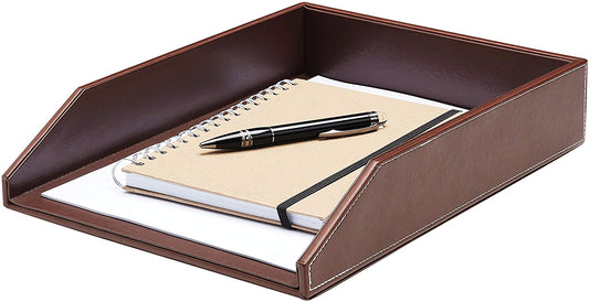 Letter Tray Desk Organizer - Paper Tray for Desk,Premium PU Leather Tray Perfect for Office Organization, Document Holder Fits A4 Paper, Stackable Drawers for Extra Desk Storage.